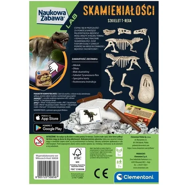 Clementoni - Zestaw edukacyjny Skamieniałości T-Rex fluorescencyjny - model 154425 - zdjęcie 2