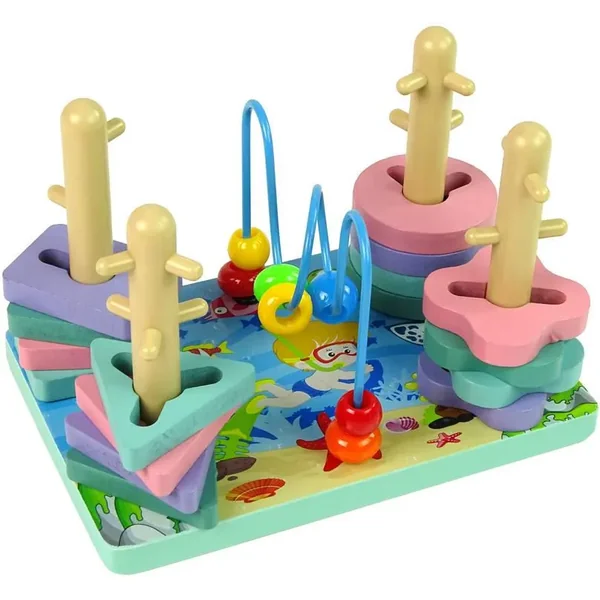 Leantoys - Drewniane klocki sorter Morski świat koraliki edu - zdjęcie 2