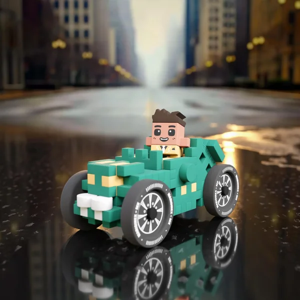 Marioinex - Klocki konstrukcyjne Waffle mini Cars Teal Oldtimer Jeremy 50 elementów - zdjęcie 4