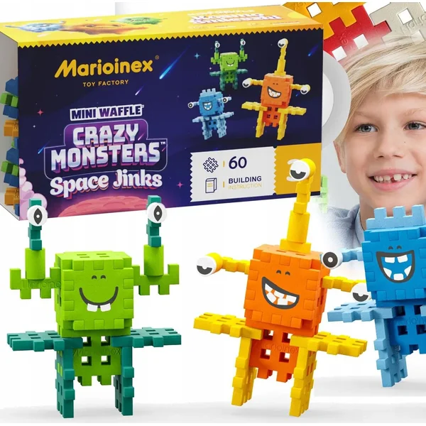 Marioinex - Klocki konstrukcyjne Waffle Mini Crazy Monsters Space Jinks 60 el - zdjęcie 2